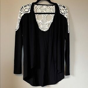 Hot Topic Black Cardigan with White Lace Skull Detail Women's Top